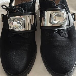 Absolutely new Black and Silver Lace Up suede loafers